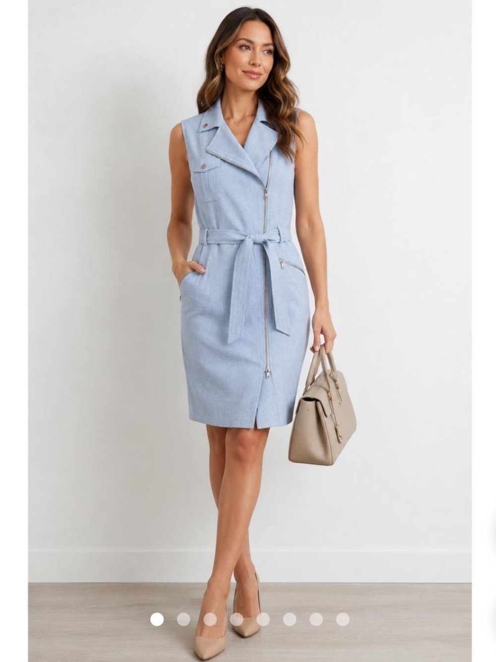 Calvin Klein Women's Belted Sleeveless Midi Dress, Blue, 6 moto office corporate